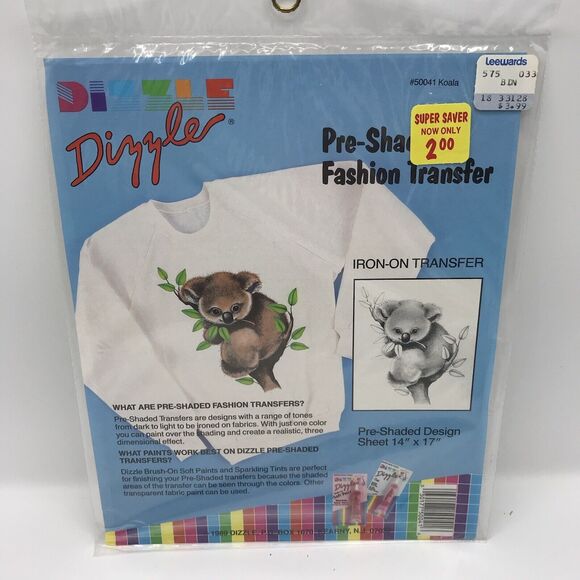 Lot of 4 VTG Iron-On Transfer Pattern 1989 Dizzle Koala Iris Roses Peacock Mask - Picture 8 of 9